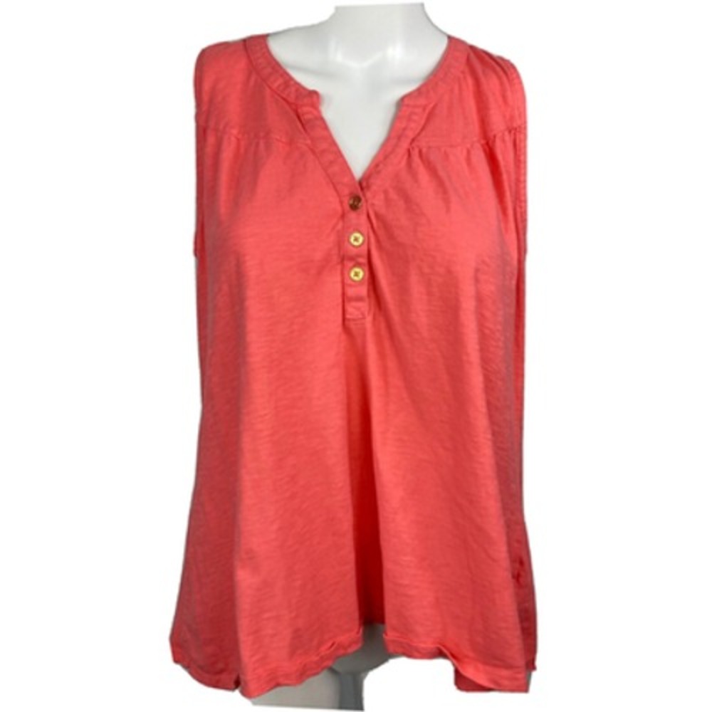 Lauren James Shirt Womens Sz M Coral Pink Sleeveless V Neck Cotton Tunic Top